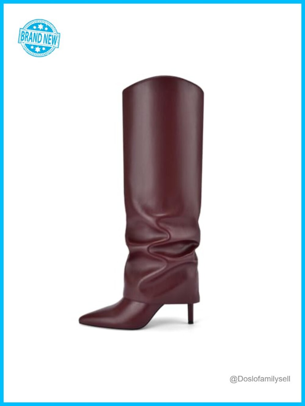 Faux Leather Fold Over Knee High Boots Pointed Toe Stiletto Heel